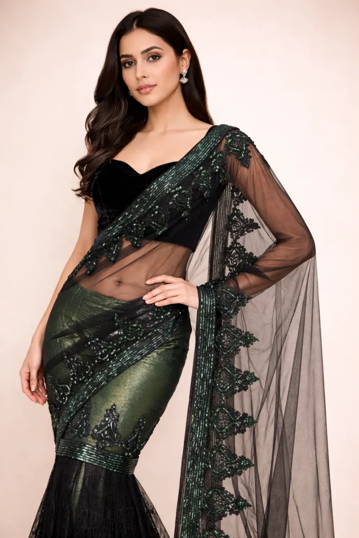The Forest Glow Pre-Stitched Saree - Image 4