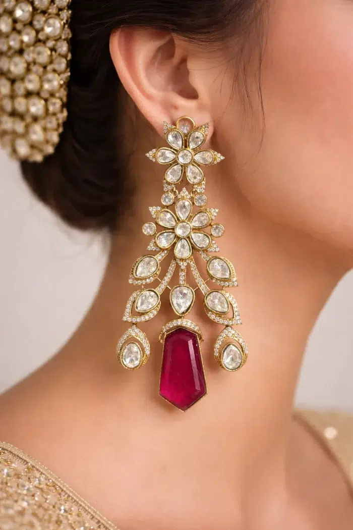 Noor-e-Gul Polki Chandelier Earrings - Image 1