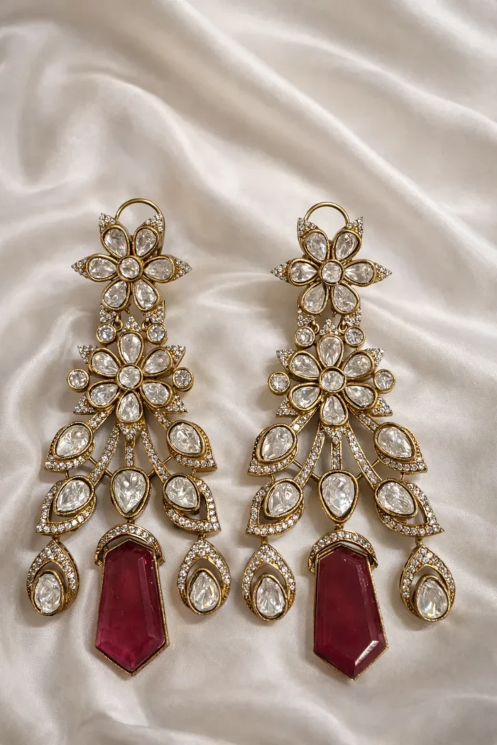 Noor-e-Gul Polki Chandelier Earrings - Image 3