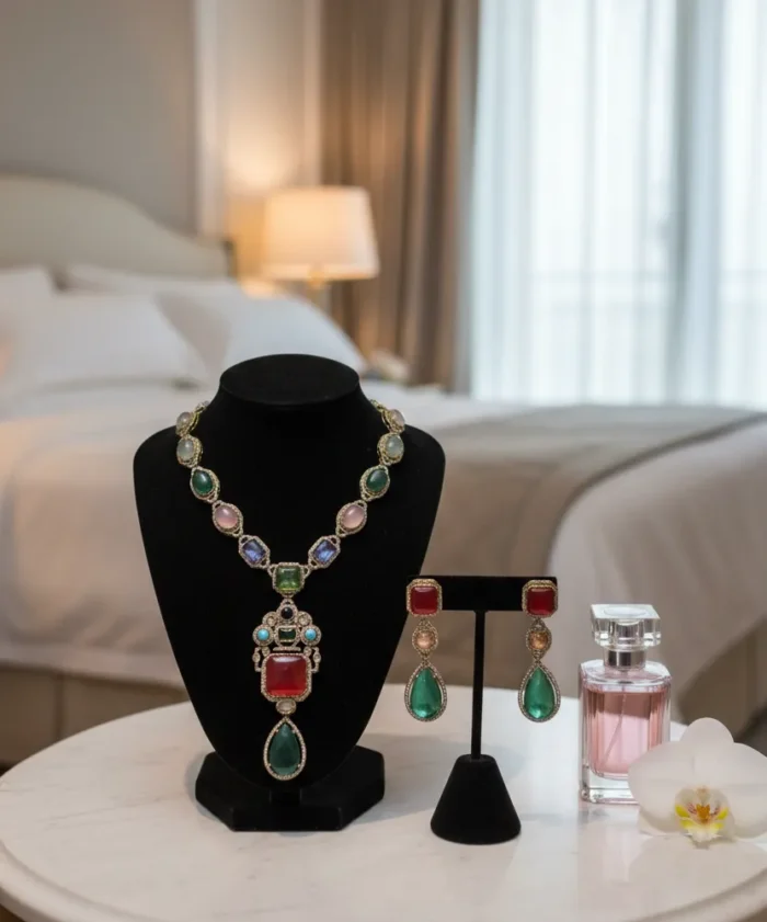 multicolor-stones-set-on-stand Rangeen Ishq Choker - Image 1