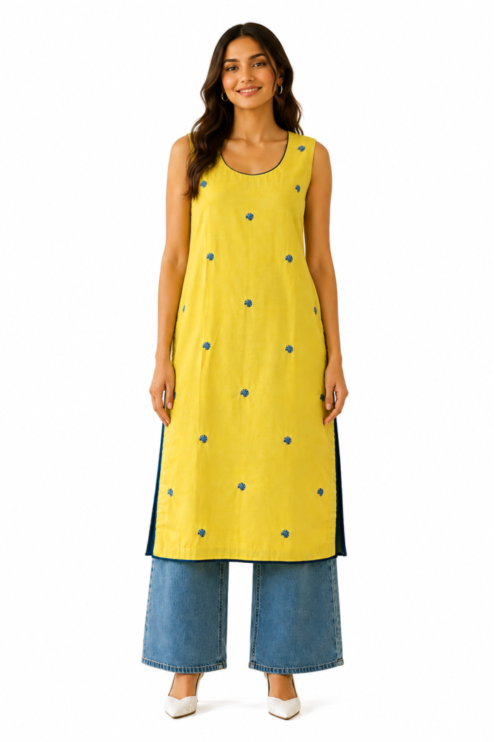 yellow kurti model 2 Sunlit Tide Kurti - Image 1